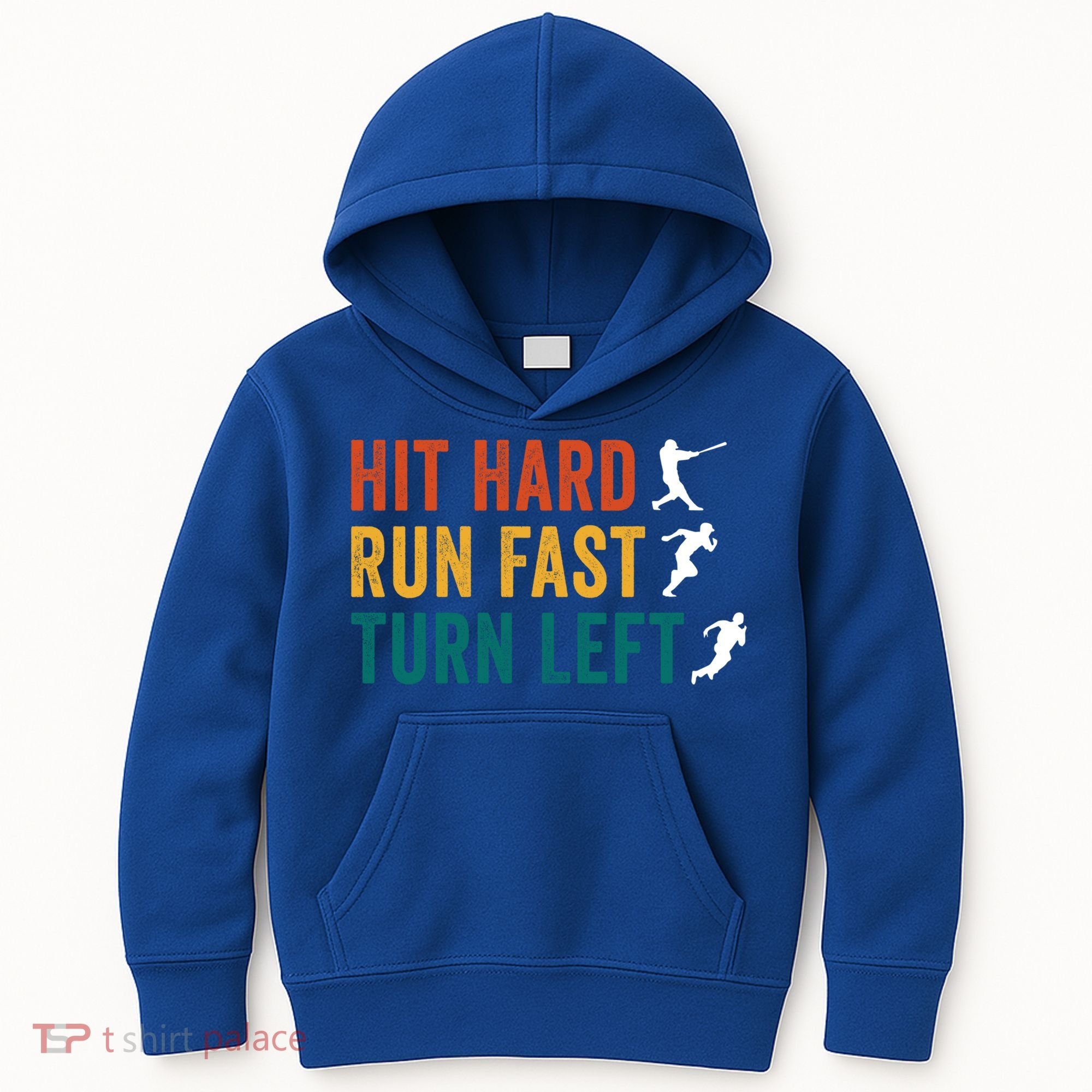 Hit Hard Run Fast Turn Left Funny Baseball Player And Fan Cool Gift Kids Hoodie