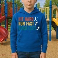 Hit Hard Run Fast Turn Left Funny Baseball Player And Fan Cool Gift Kids Hoodie thumb 2