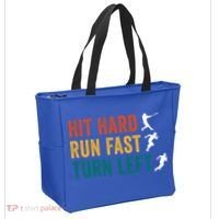 Hit Hard Run Fast Turn Left Funny Baseball Player And Fan Cool Gift Tote Bag thumb 2