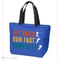 Hit Hard Run Fast Turn Left Funny Baseball Player And Fan Cool Gift Tote Bag thumb 3