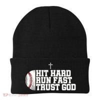 Hit Hard Run Fast Trust God Beanie thumb 0