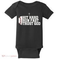 Hit Hard Run Fast Trust God Baby Bodysuit thumb 0