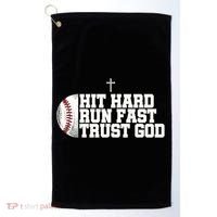 Hit Hard Run Fast Trust God Golf Towel thumb 0