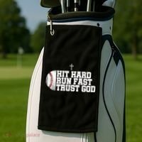 Hit Hard Run Fast Trust God Golf Towel thumb 2