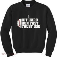 Hit Hard Run Fast Trust God Kids Sweatshirt thumb 0