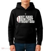 Hit Hard Run Fast Trust God Kids Hoodie thumb 4