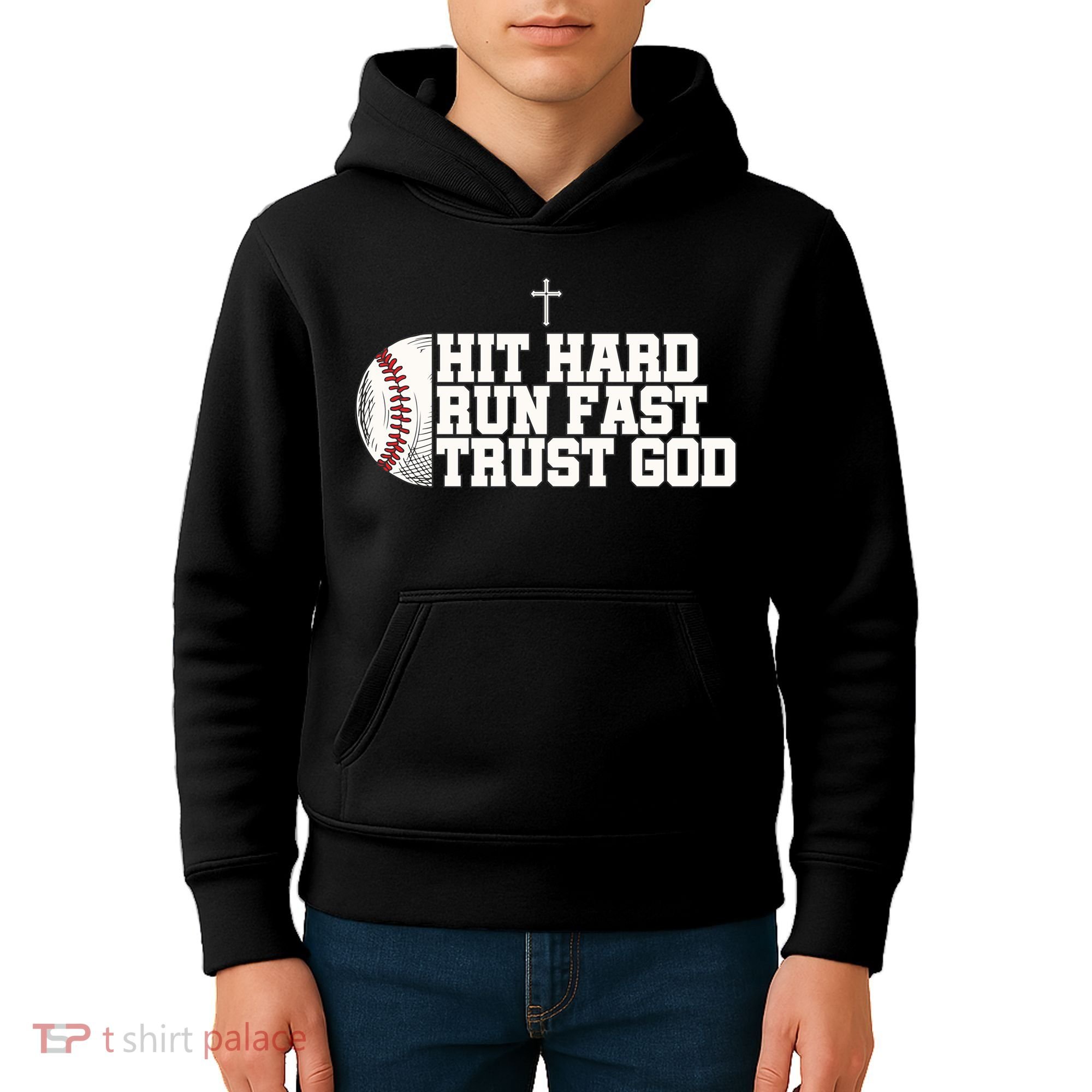Hit Hard Run Fast Trust God Kids Hoodie