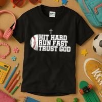 Hit Hard Run Fast Trust God Kids T-Shirt thumb 3