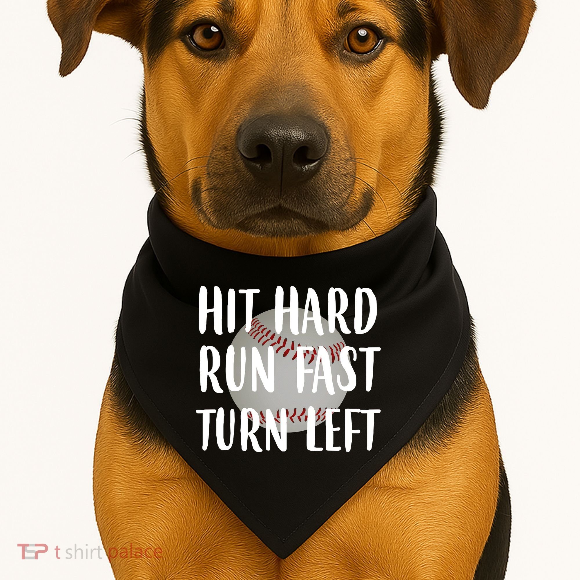 Hit Hard Run Fast Turn Left Baseball USA-Made Doggie Bandana