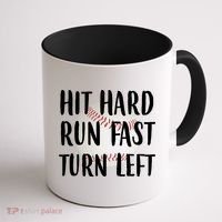 Hit Hard Run Fast Turn Left Baseball Coffee Mug thumb 1