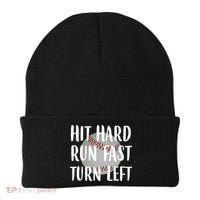 Hit Hard Run Fast Turn Left Baseball Beanie thumb 0