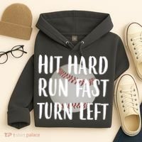 Hit Hard Run Fast Turn Left Baseball Hoodie thumb 4