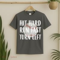 Hit Hard Run Fast Turn Left Baseball T-Shirt thumb 2