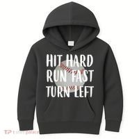 Hit Hard Run Fast Turn Left Baseball Kids Hoodie thumb 0