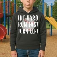 Hit Hard Run Fast Turn Left Baseball Kids Hoodie thumb 2