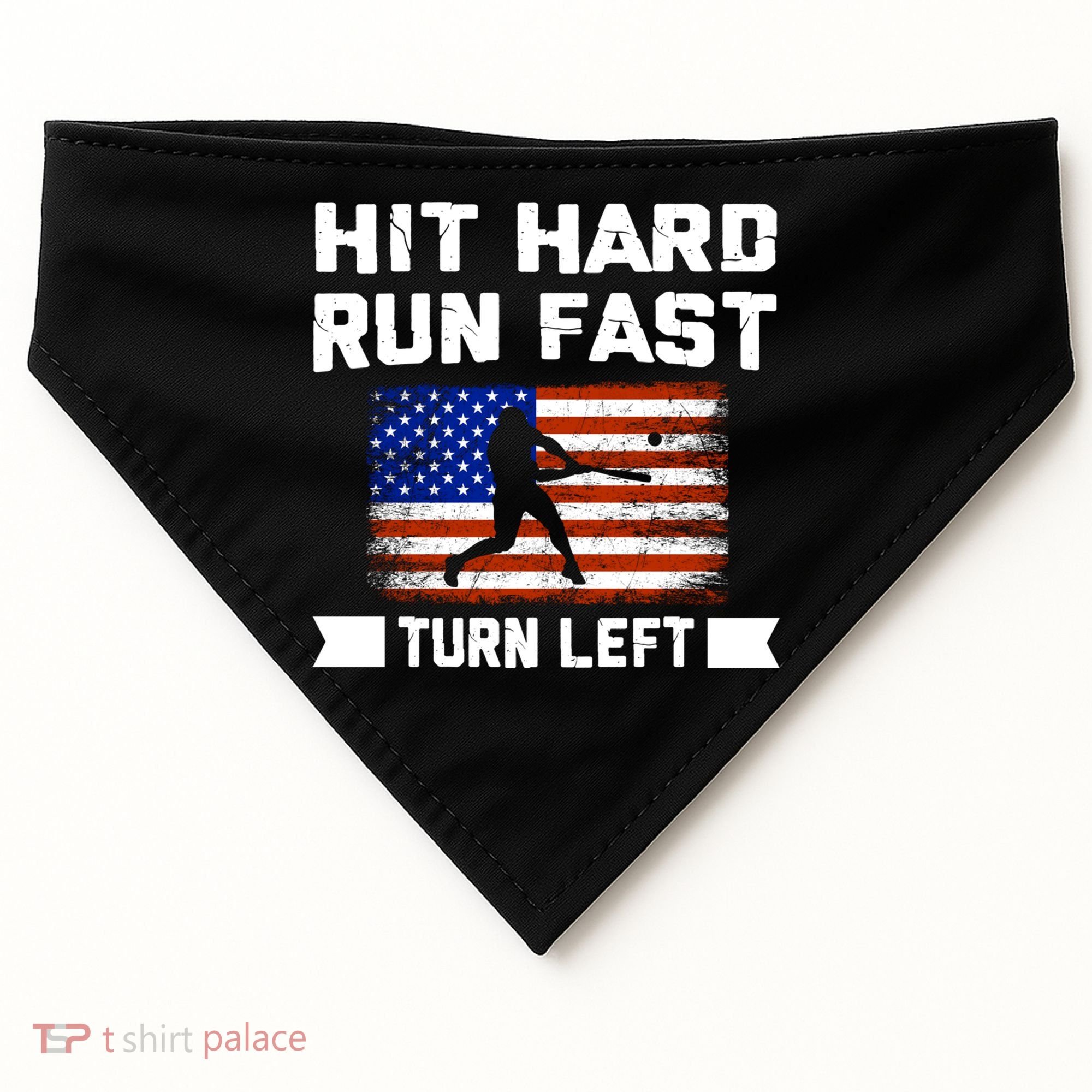 Hit Hard Run Fast Turn Left Baseball Gift USA-Made Doggie Bandana