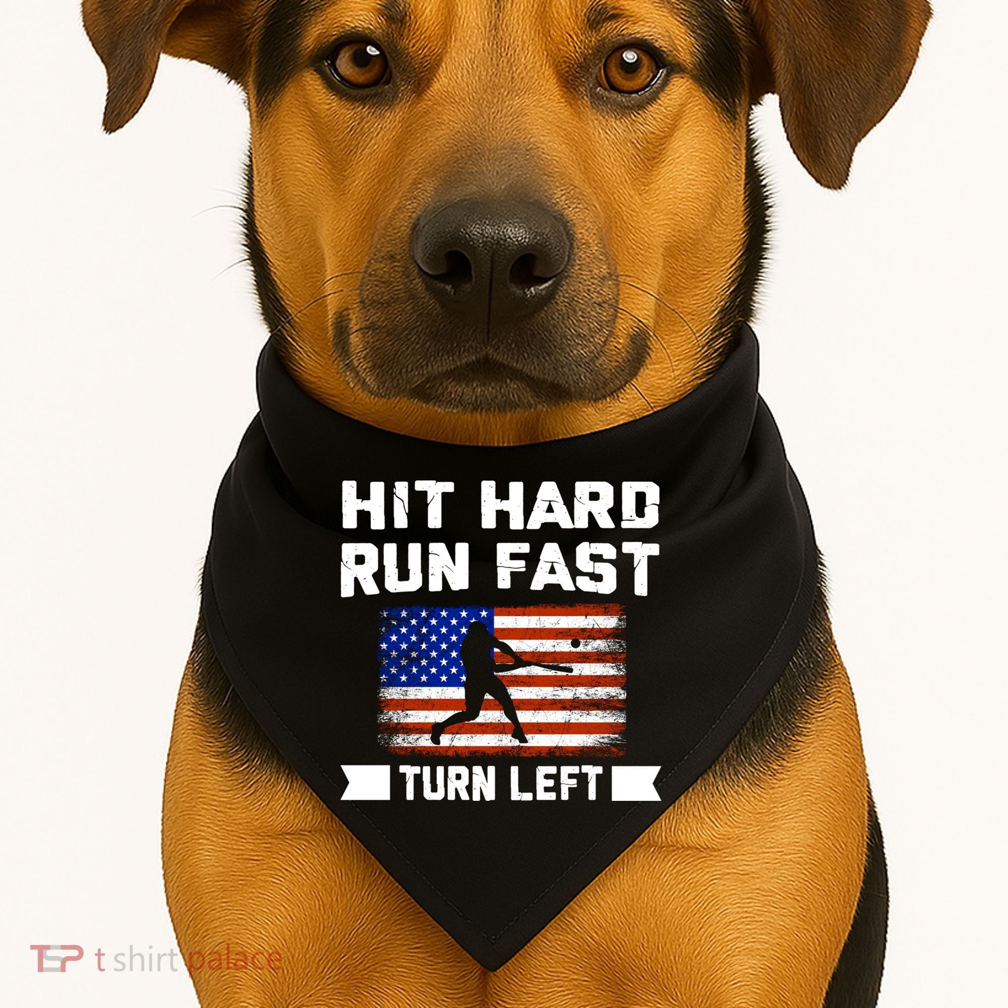 Hit Hard Run Fast Turn Left Baseball Gift USA-Made Doggie Bandana