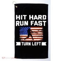 Hit Hard Run Fast Turn Left Baseball Gift Golf Towel thumb 0
