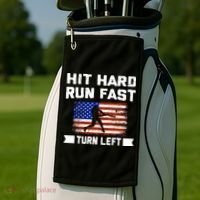Hit Hard Run Fast Turn Left Baseball Gift Golf Towel thumb 2