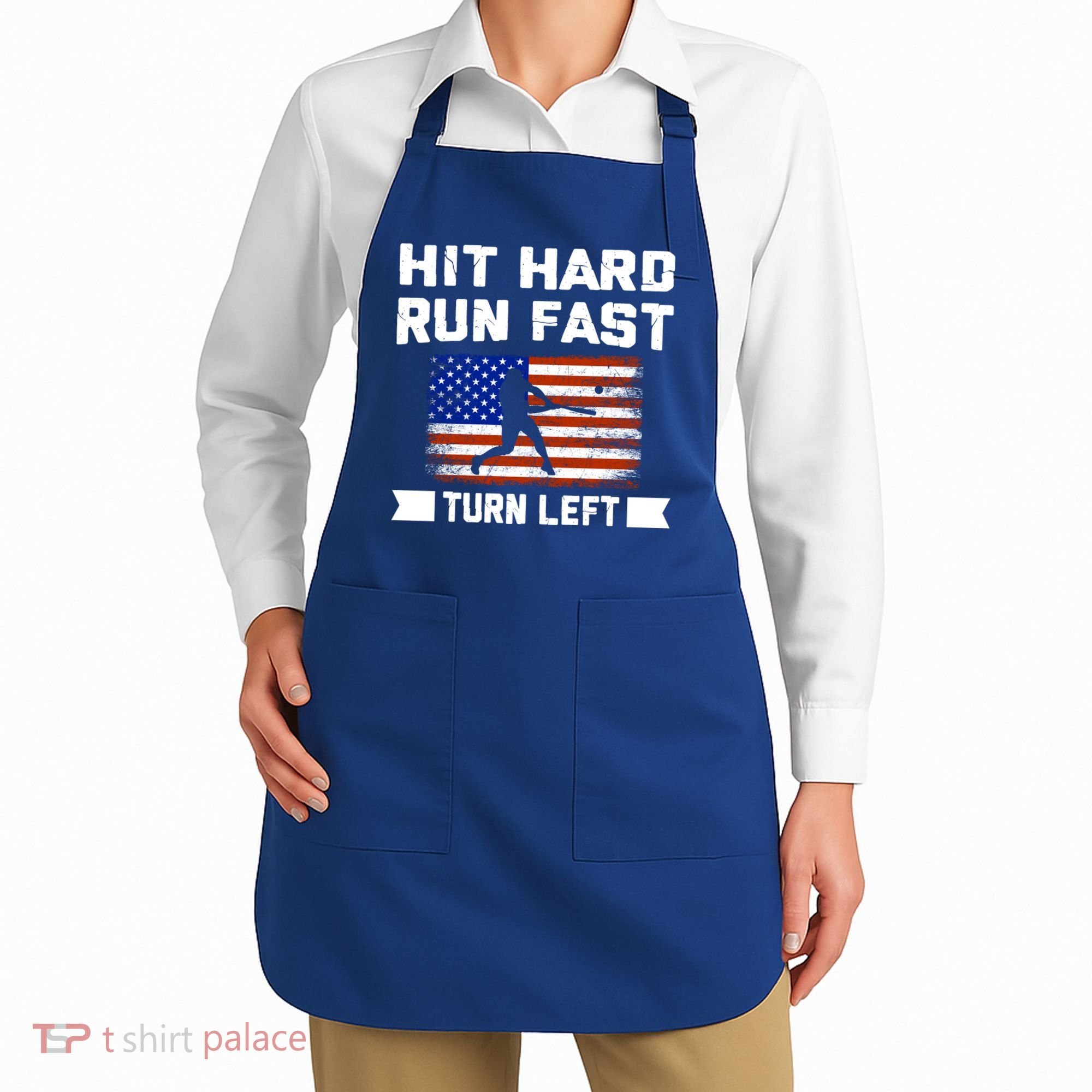 Hit Hard Run Fast Turn Left Baseball Gift Apron