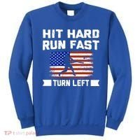 Hit Hard Run Fast Turn Left Baseball Gift Sweatshirt thumb 0