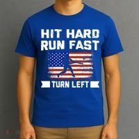 Hit Hard Run Fast Turn Left Baseball Gift T-Shirt thumb 3