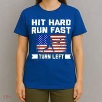 Hit Hard Run Fast Turn Left Baseball Gift T-Shirt thumb 4