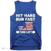 Hit Hard Run Fast Turn Left Baseball Gift Tank Top thumb 0