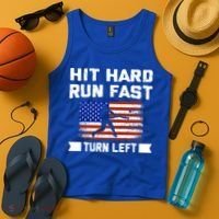 Hit Hard Run Fast Turn Left Baseball Gift Tank Top thumb 4