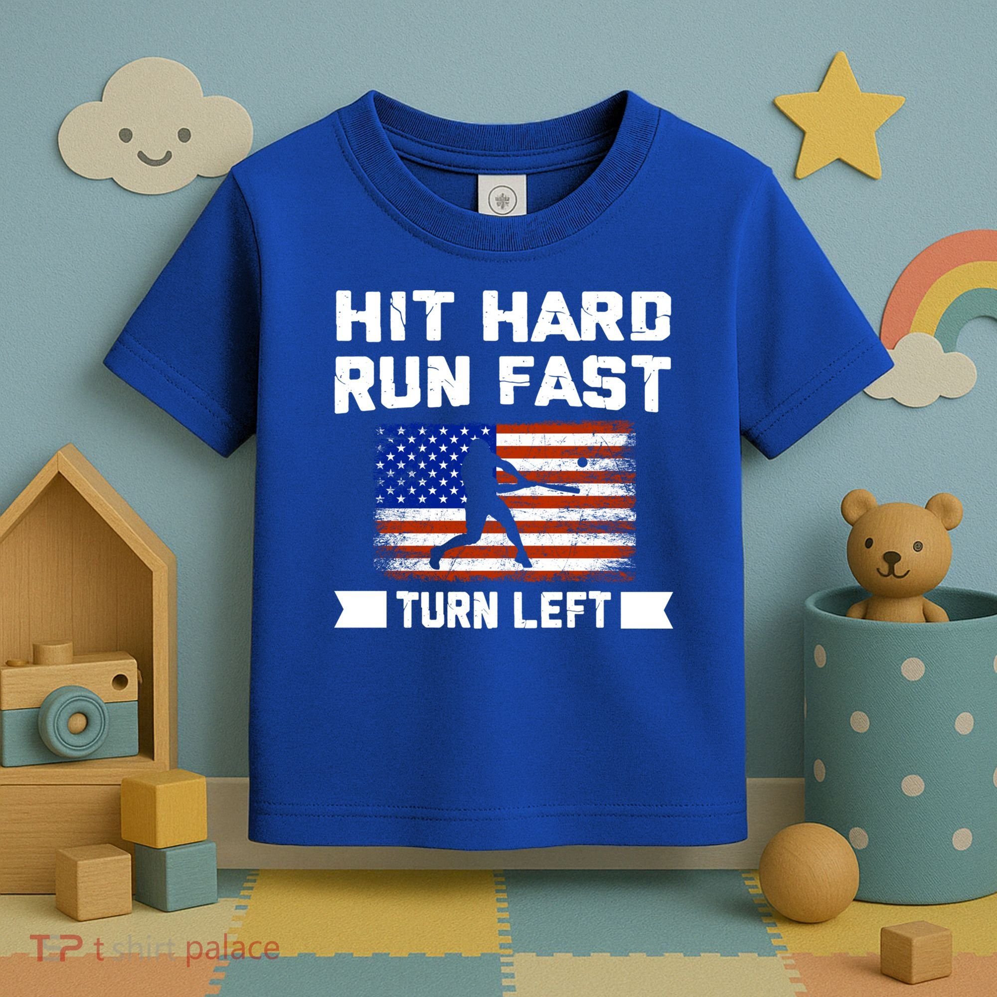 Hit Hard Run Fast Turn Left Baseball Gift Toddler T-Shirt