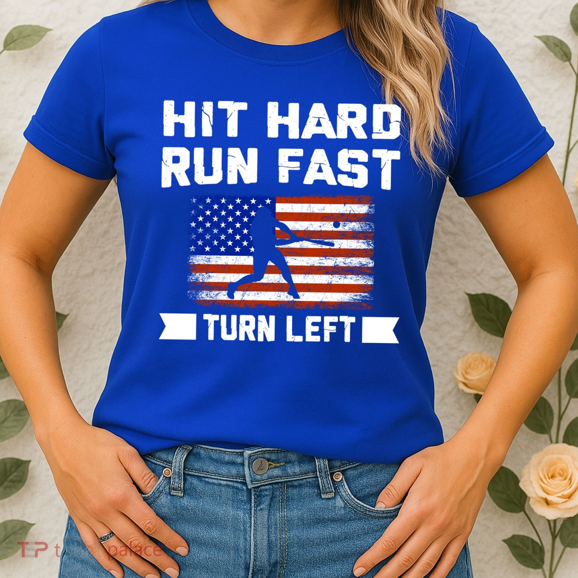 Hit Hard Run Fast Turn Left Baseball Gift Women's T-Shirt