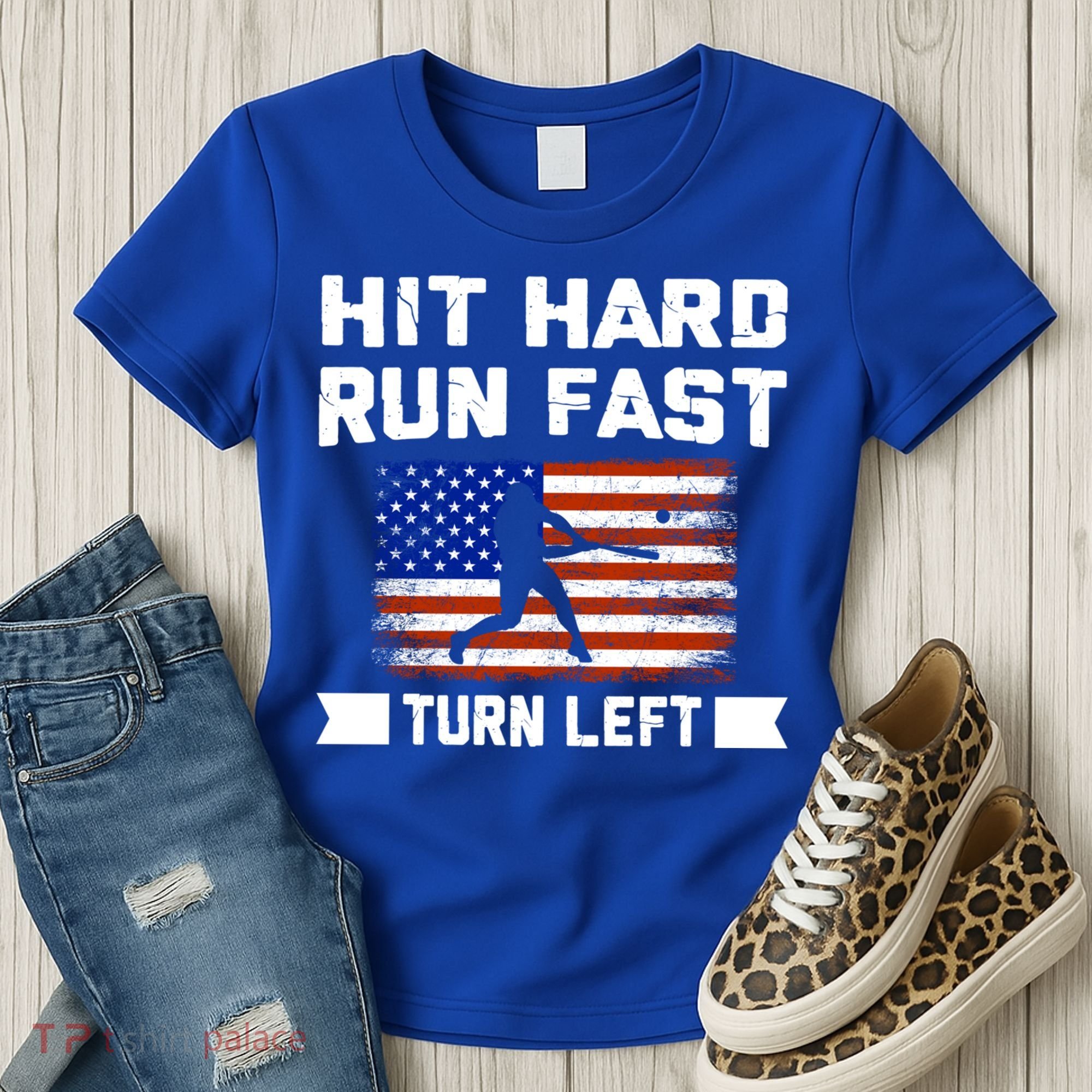 Hit Hard Run Fast Turn Left Baseball Gift Women's T-Shirt