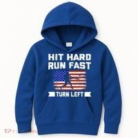 Hit Hard Run Fast Turn Left Baseball Gift Kids Hoodie thumb 0
