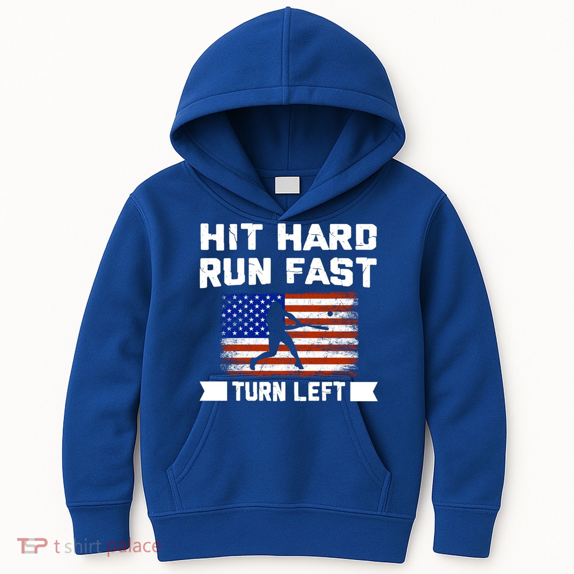 Hit Hard Run Fast Turn Left Baseball Gift Kids Hoodie