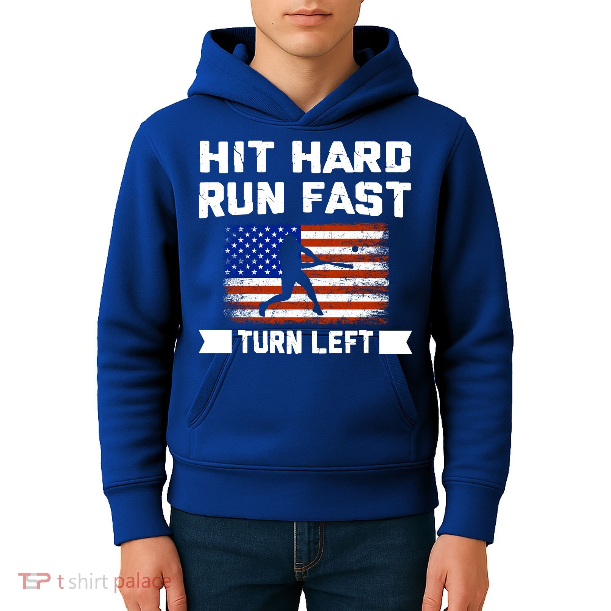Hit Hard Run Fast Turn Left Baseball Gift Kids Hoodie