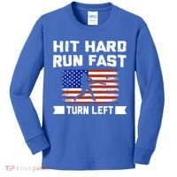 Hit Hard Run Fast Turn Left Baseball Gift Kids Long Sleeve Shirt thumb 0