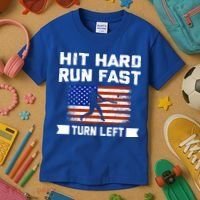 Hit Hard Run Fast Turn Left Baseball Gift Kids T-Shirt thumb 3