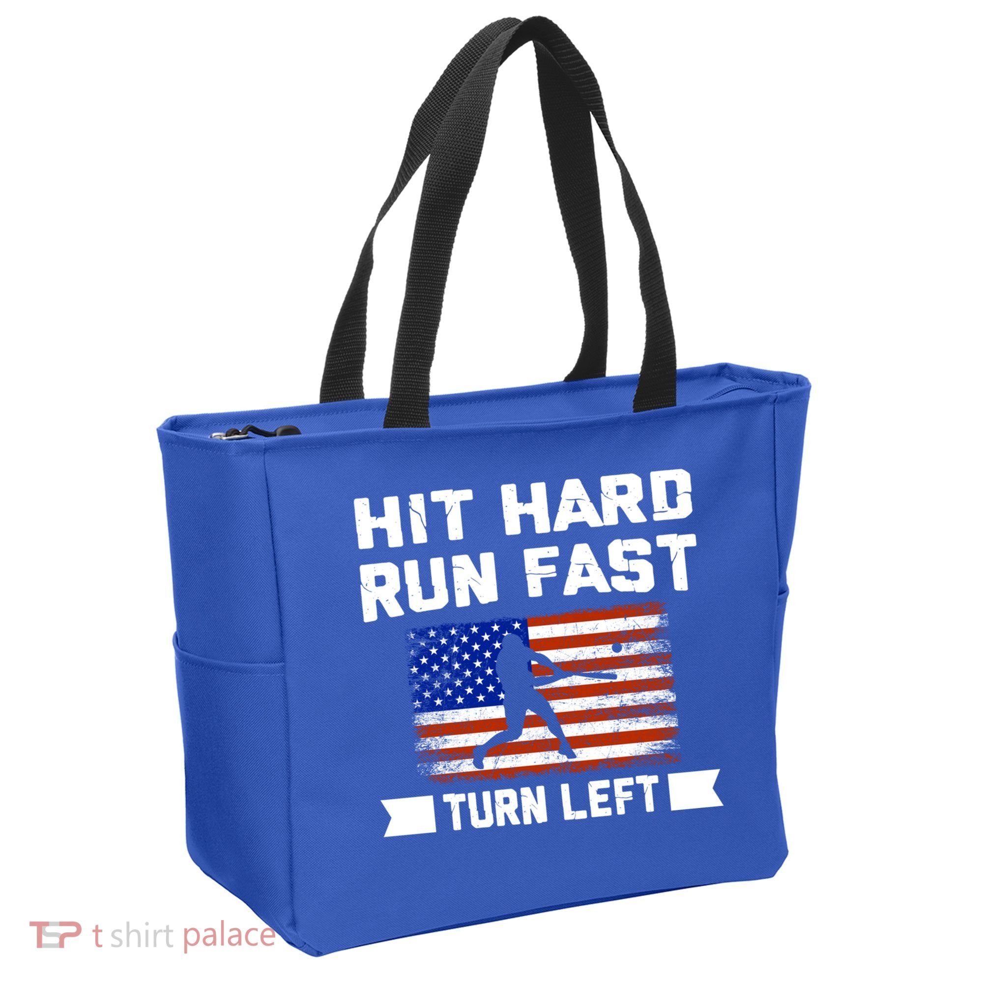Hit Hard Run Fast Turn Left Baseball Gift Tote Bag