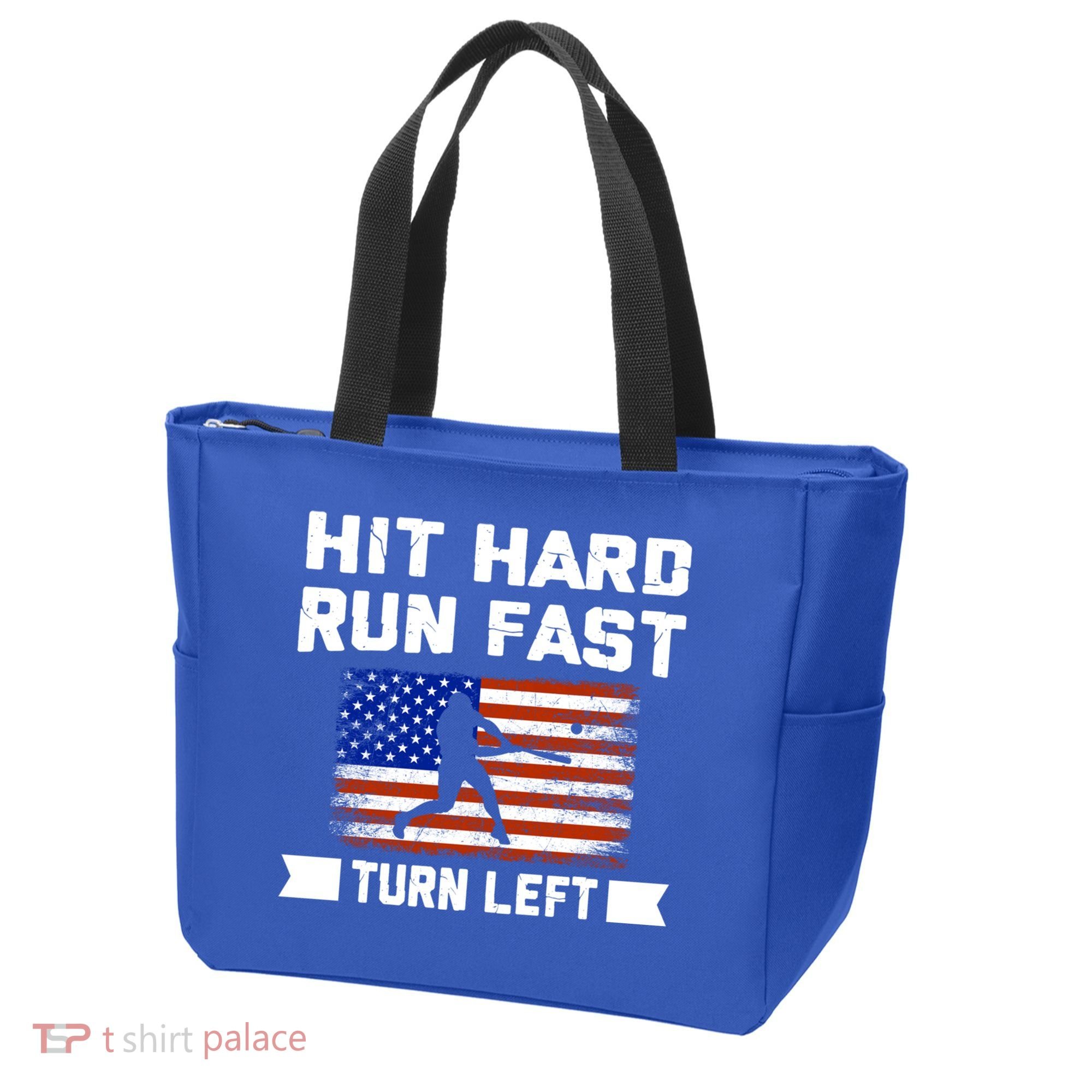 Hit Hard Run Fast Turn Left Baseball Gift Tote Bag