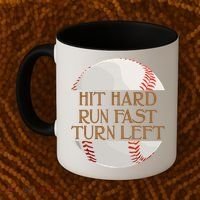 Hit Hard Run Fast Turn Left Funny Baseball Coffee Mug thumb 2