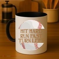 Hit Hard Run Fast Turn Left Funny Baseball Coffee Mug thumb 4
