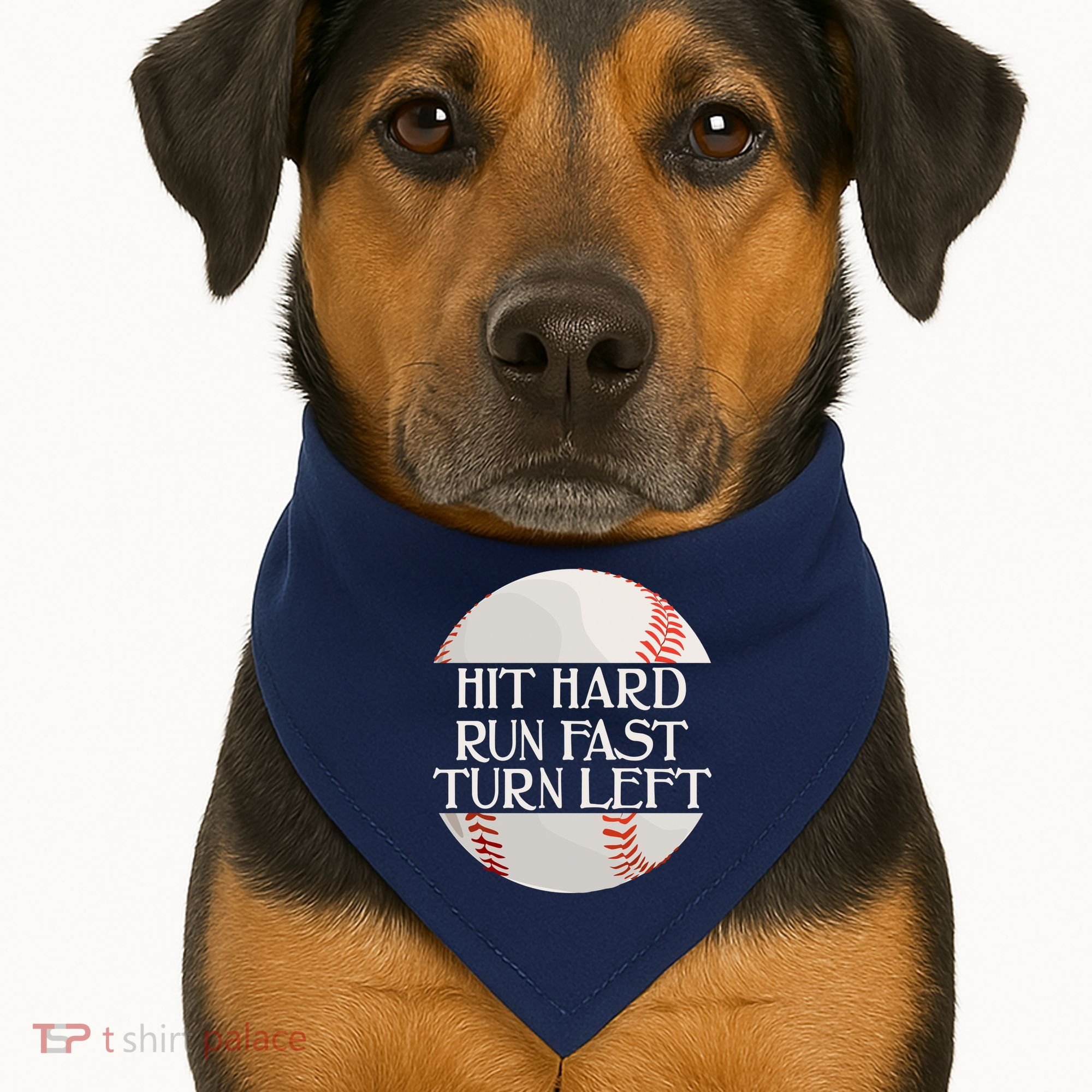 Hit Hard Run Fast Turn Left Funny Baseball USA-Made Doggie Bandana