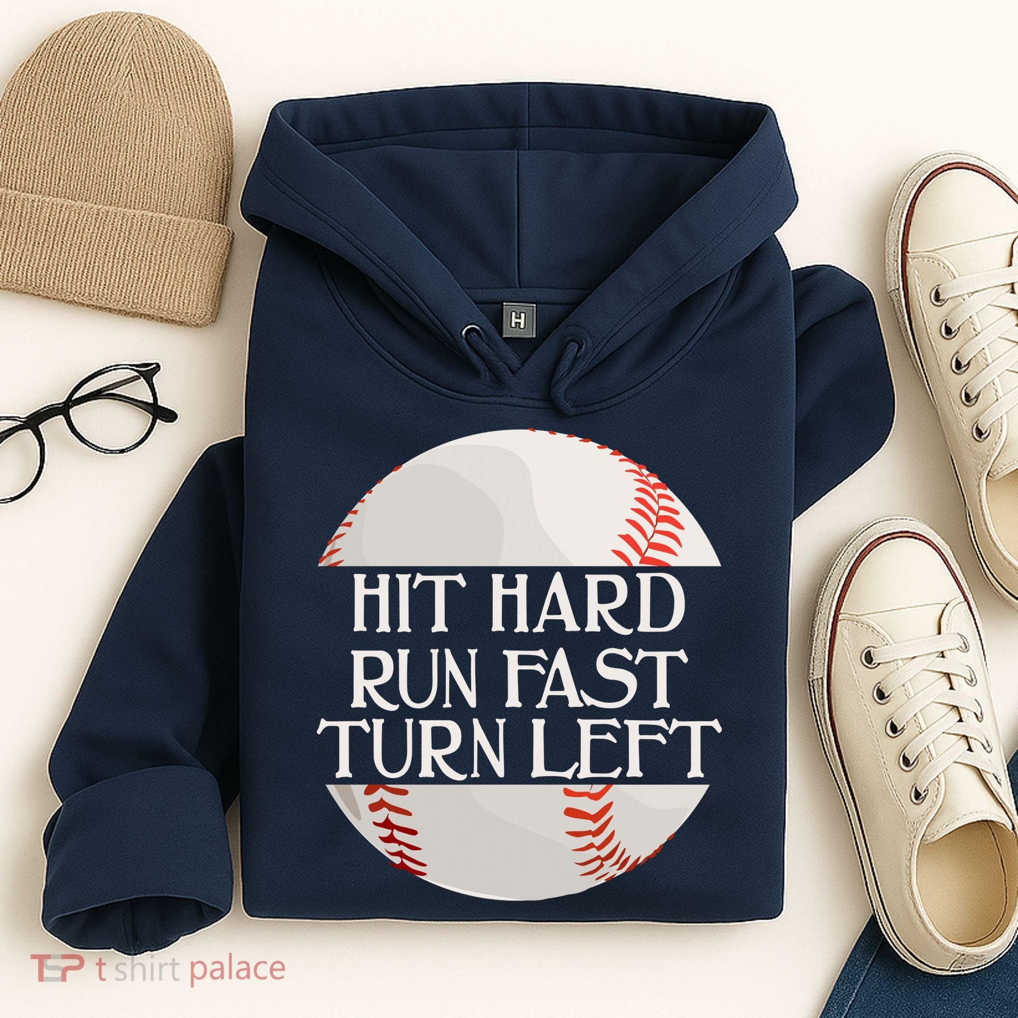 Hit Hard Run Fast Turn Left Funny Baseball Hoodie