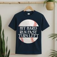 Hit Hard Run Fast Turn Left Funny Baseball T-Shirt thumb 2