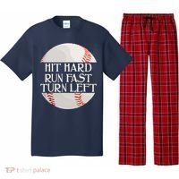 Hit Hard Run Fast Turn Left Funny Baseball Pajama Set thumb 0