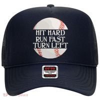 Hit Hard Run Fast Turn Left Funny Baseball Hat thumb 0
