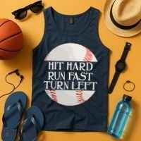 Hit Hard Run Fast Turn Left Funny Baseball Tank Top thumb 4