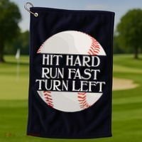 Hit Hard Run Fast Turn Left Funny Baseball Golf Towel thumb 1