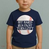 Hit Hard Run Fast Turn Left Funny Baseball Toddler T-Shirt thumb 2