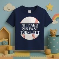 Hit Hard Run Fast Turn Left Funny Baseball Toddler T-Shirt thumb 3